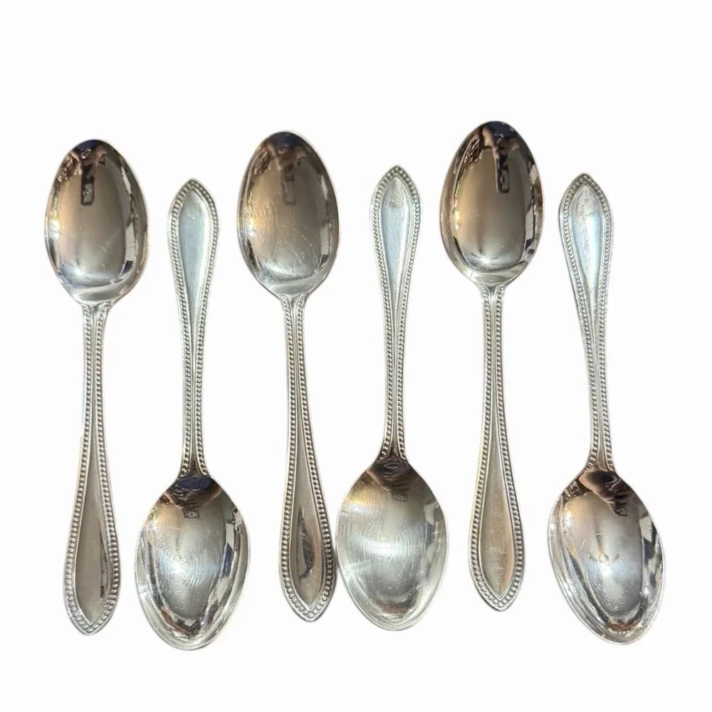 Bead Design EPNS A1 SHEFFIELD ENGLAND Silver Service Table Spoons Lot‎ of (6)